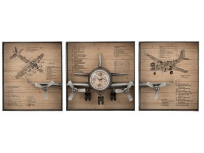 Tableau triptyque horloge avion 3 parties 