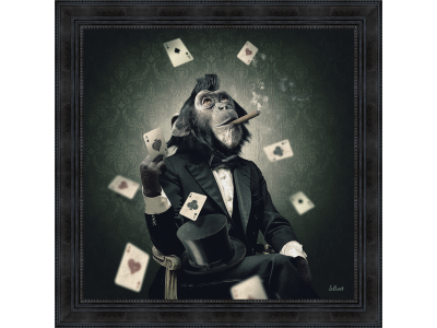 Image encadrée sous verre singe poker 