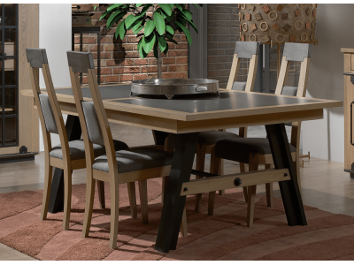 CLEVELAND - Table 4 pieds 1 allonge centrale de 90 cm 