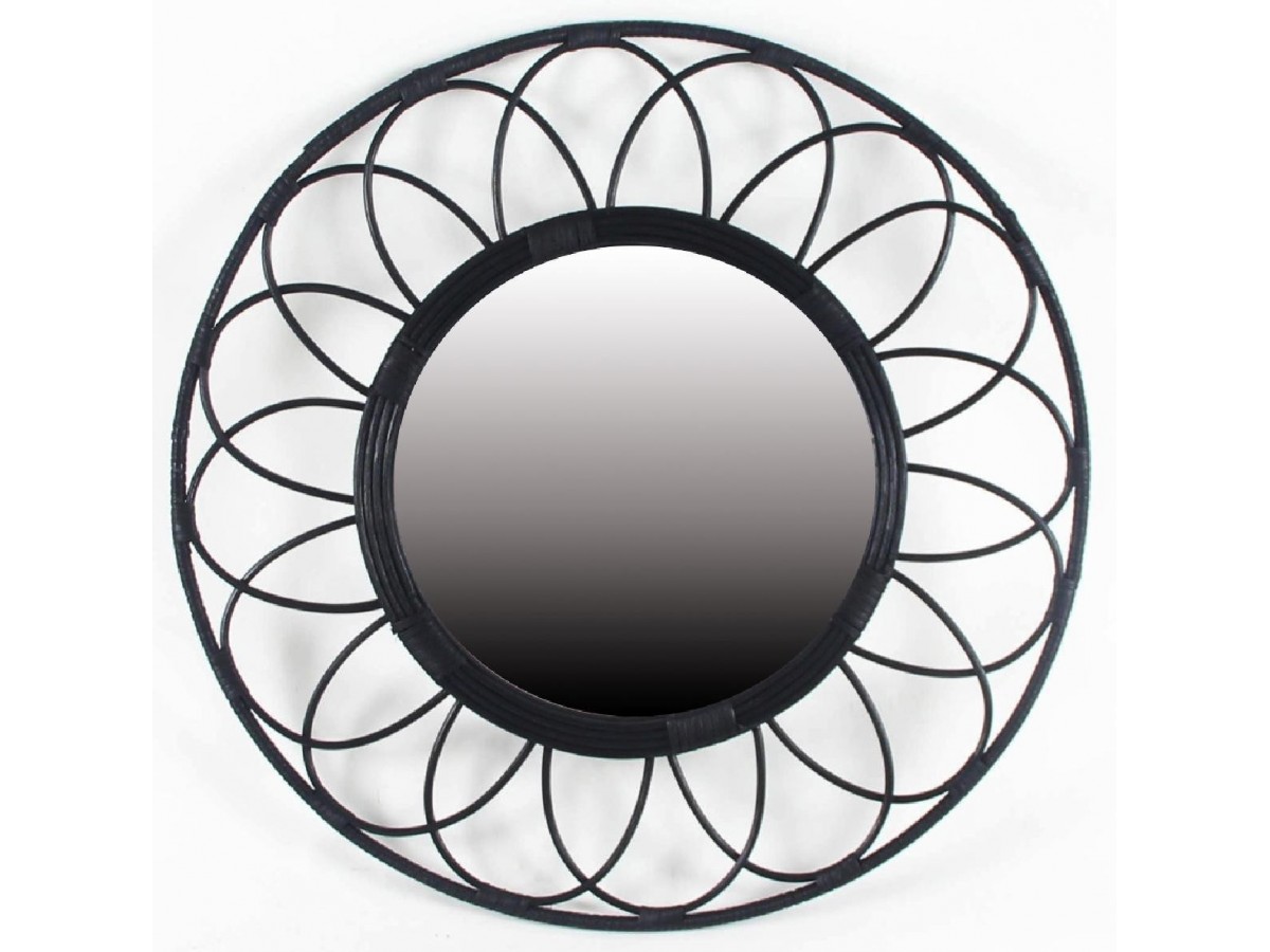 Miroir bambou MILA noir diamètre 55 cm 