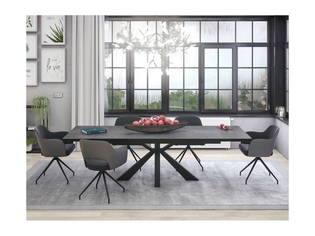 ONTARIO - Table de repas extensible avec 2 allonges escamotables plateau en céramique 