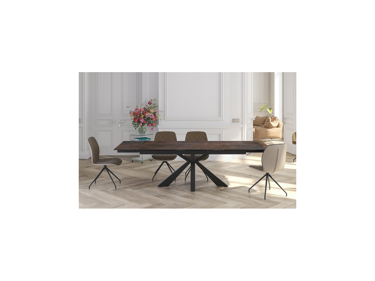 ONTARIO - Table de repas extensible avec 2 allonges escamotables plateau en céramique 