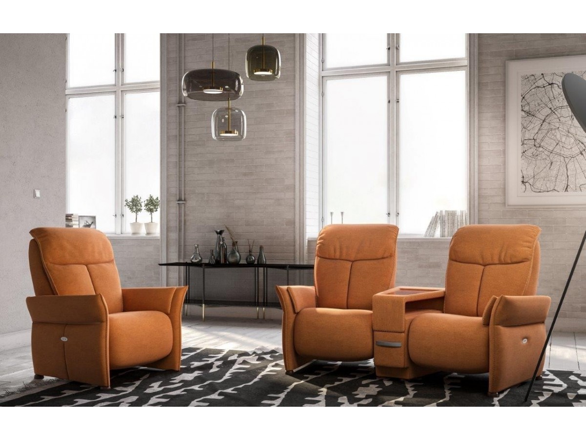 DAVOS - Canapé 2 places relax + petit meuble multimédia 