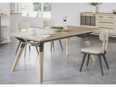 HARRY - Table 4 pieds métalliques 2 allonges 45 cm 