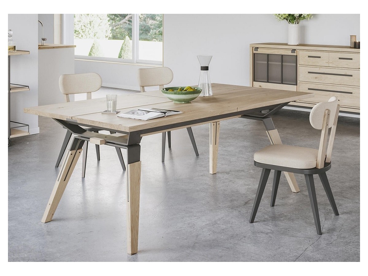 HARRY - Table 4 pieds métalliques 2 allonges 45 cm 