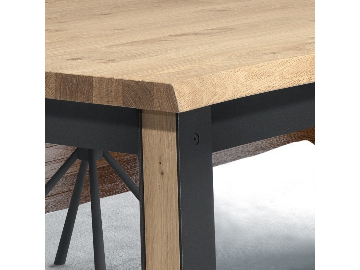 ARDEN - Table 4 pieds en 190 x 100 - Plateau droit 2 allonges centrales  papillon  de 45 cm 