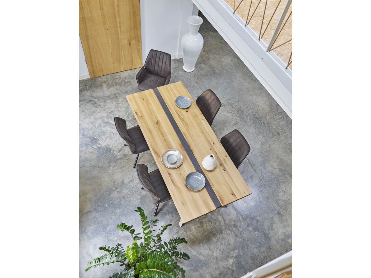 LINEA - Table repas rectangulaire insert béton 280 cm x 90 cm 