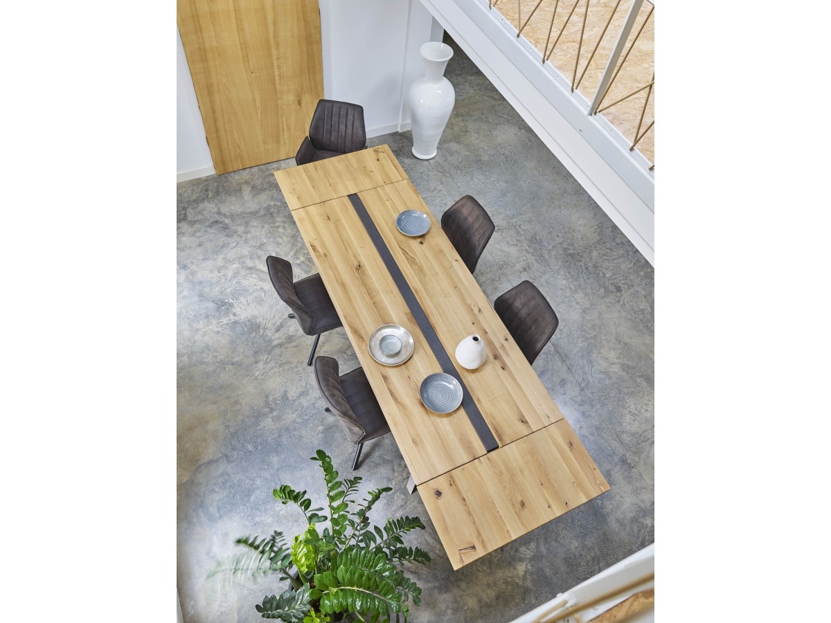 LINEA - Table repas rectangulaire insert béton 260 cm x 90 cm