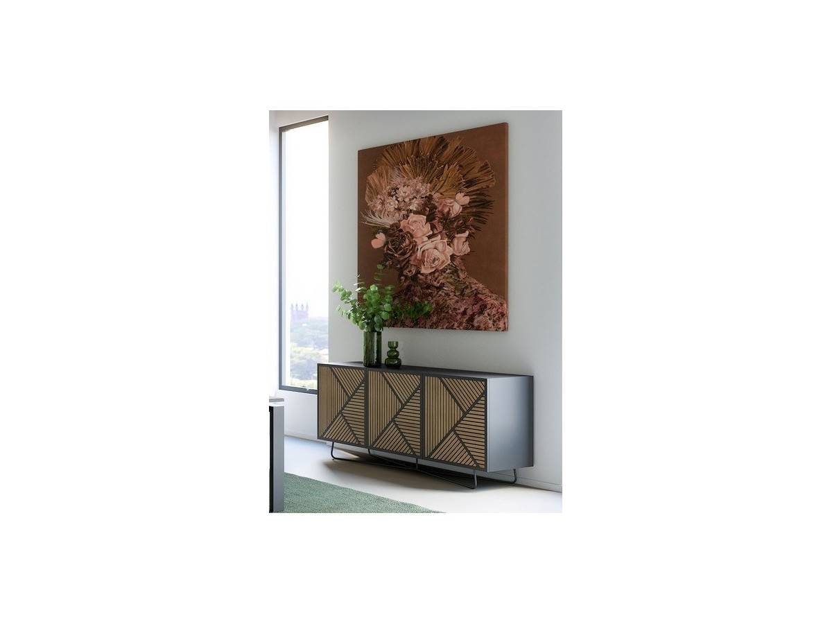 SEIDE - Enfilade 195 cm 3 Portes 1 Tiroir Intérieur 