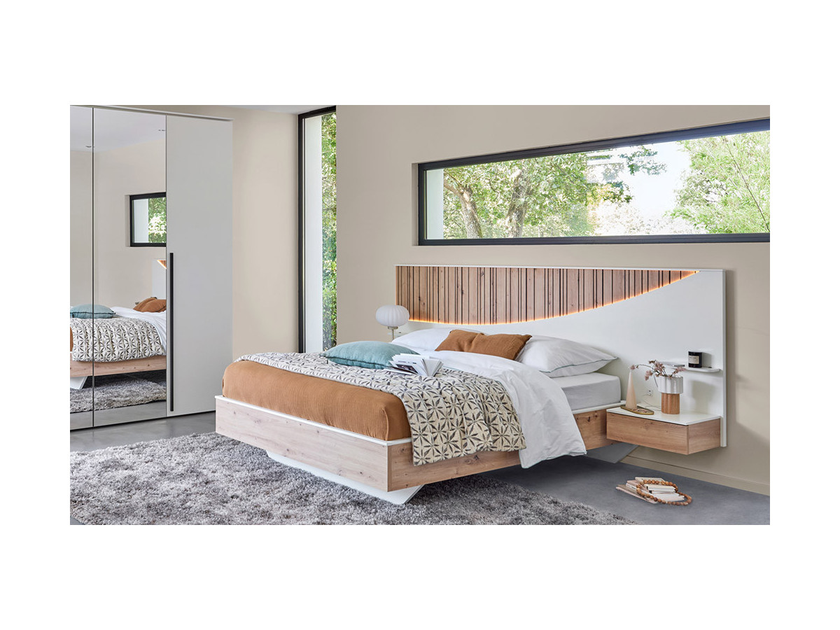 Opale - Lit pour couchage 160x200 avec tête et chevets attenants 