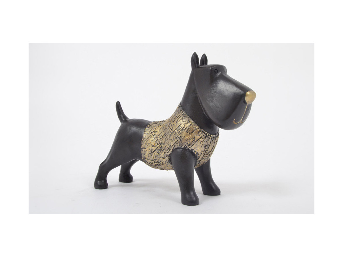 Félicie  - Statuette chien noir et or 
