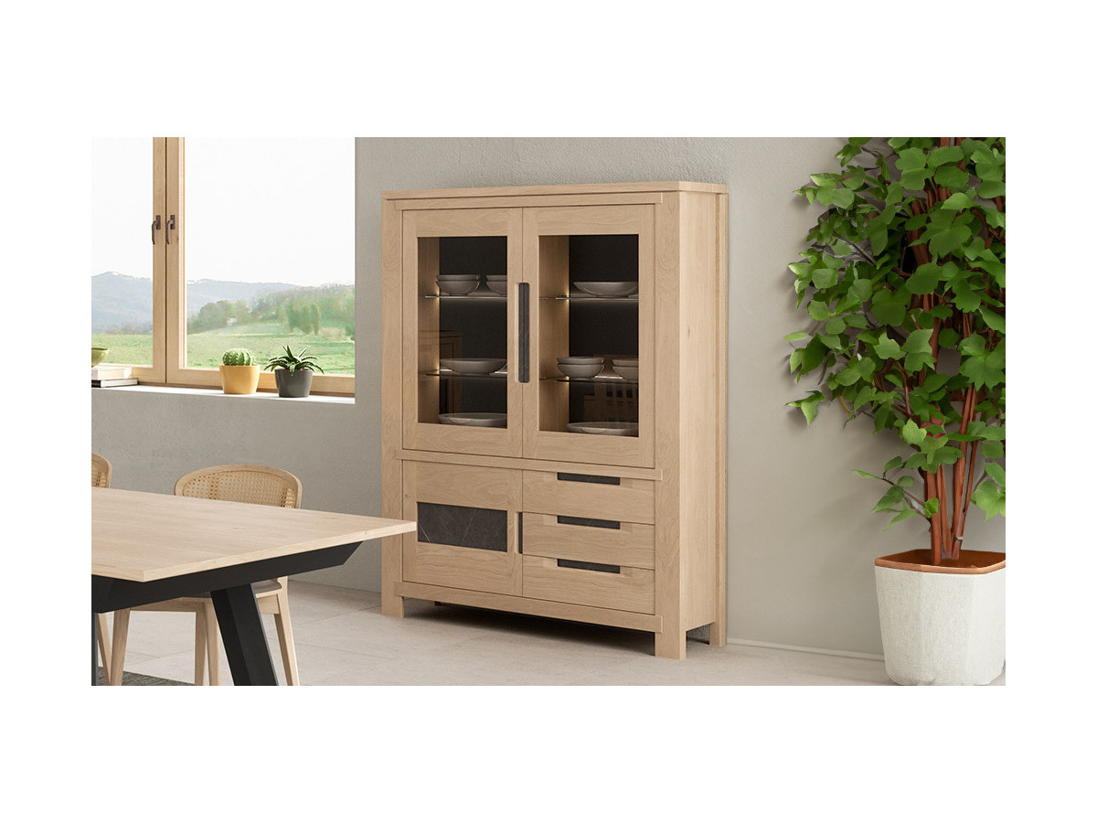 Elos - Vitrine 2 portes vitrées, 1 porte et 3 tiroirs 