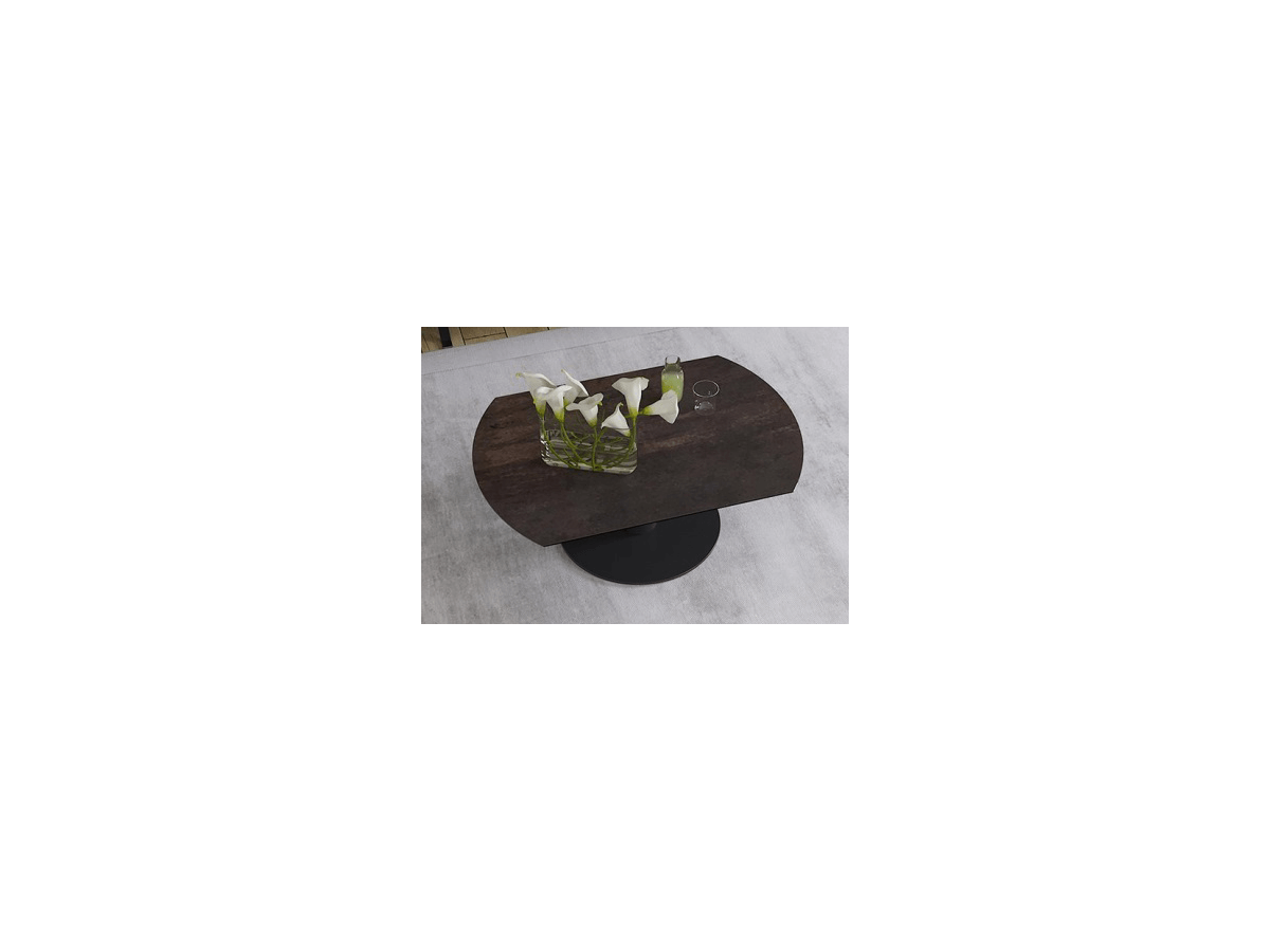 UNA - Table basse extensible plateau céramique pied acier métal laqué noir 