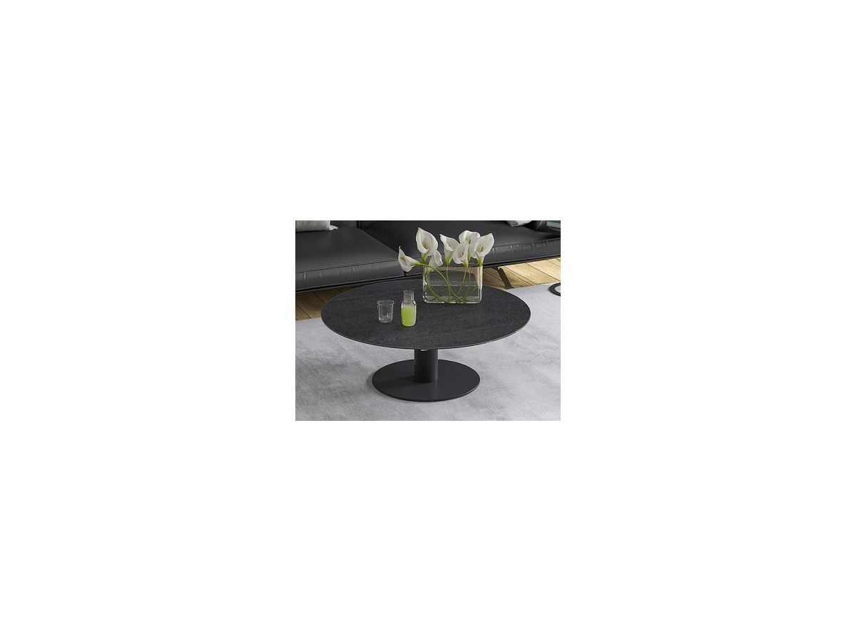 UNA - Table basse extensible plateau céramique pied acier métal laqué noir 