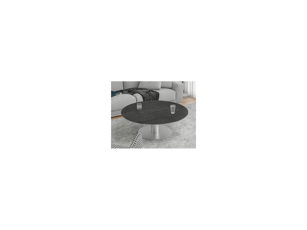 UNA - Table basse extensible plateau céramique pied acier métal inox 