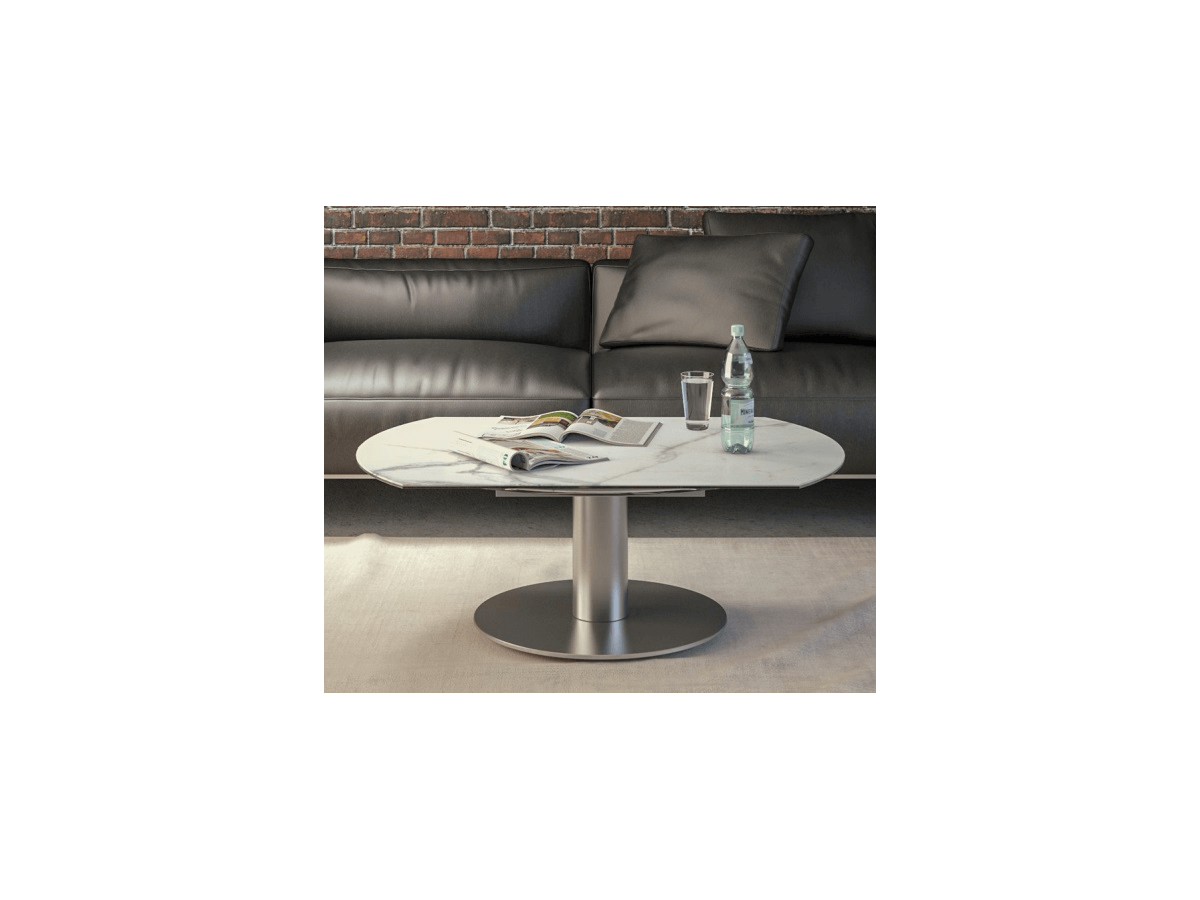 UNA - Table basse extensible plateau céramique pied acier métal inox 