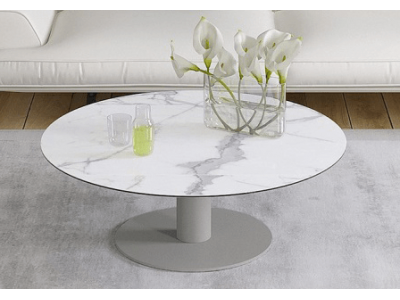 UNA - Table basse extensible plateau céramique pied acier métal laqué gris 