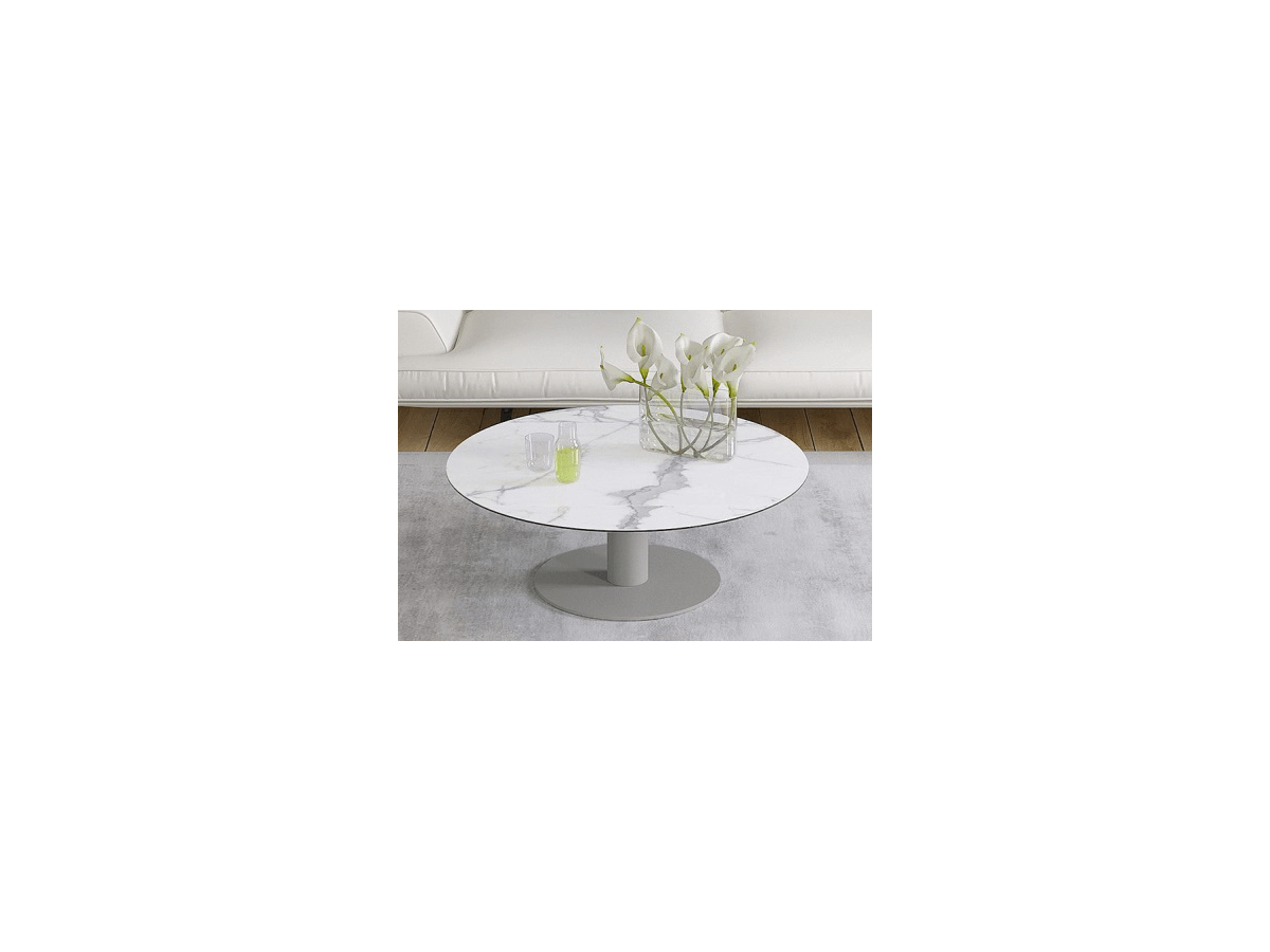 UNA - Table basse extensible plateau céramique pied acier métal laqué gris 