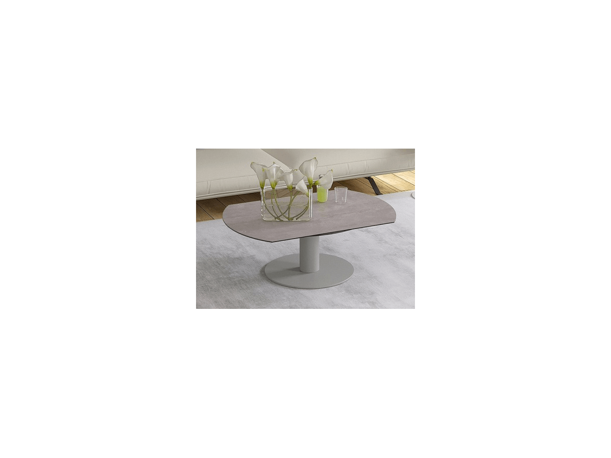 UNA - Table basse extensible plateau céramique pied acier métal laqué gris 