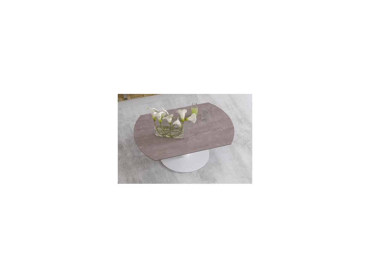 UNA - Table basse extensible plateau céramique pied acier métal laqué blanc 