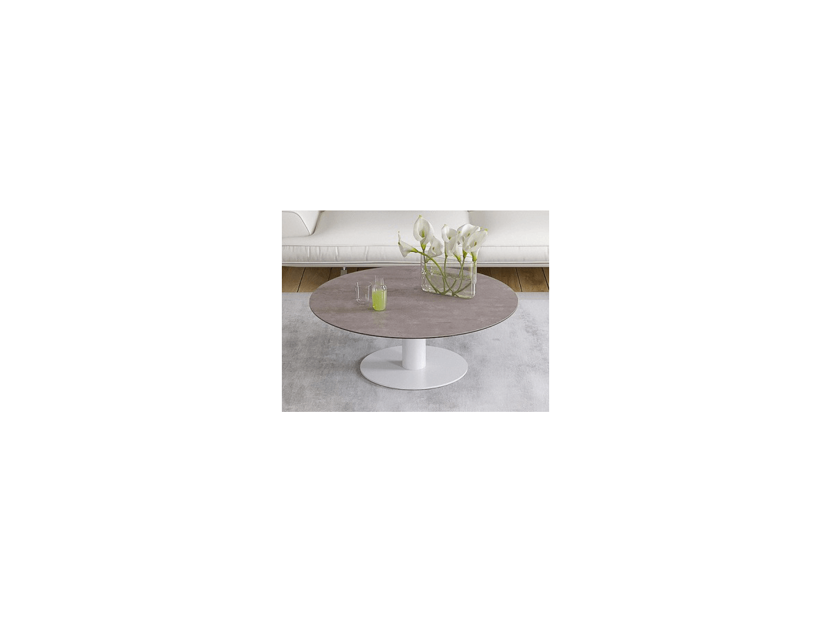 UNA - Table basse extensible plateau céramique pied acier métal laqué blanc 