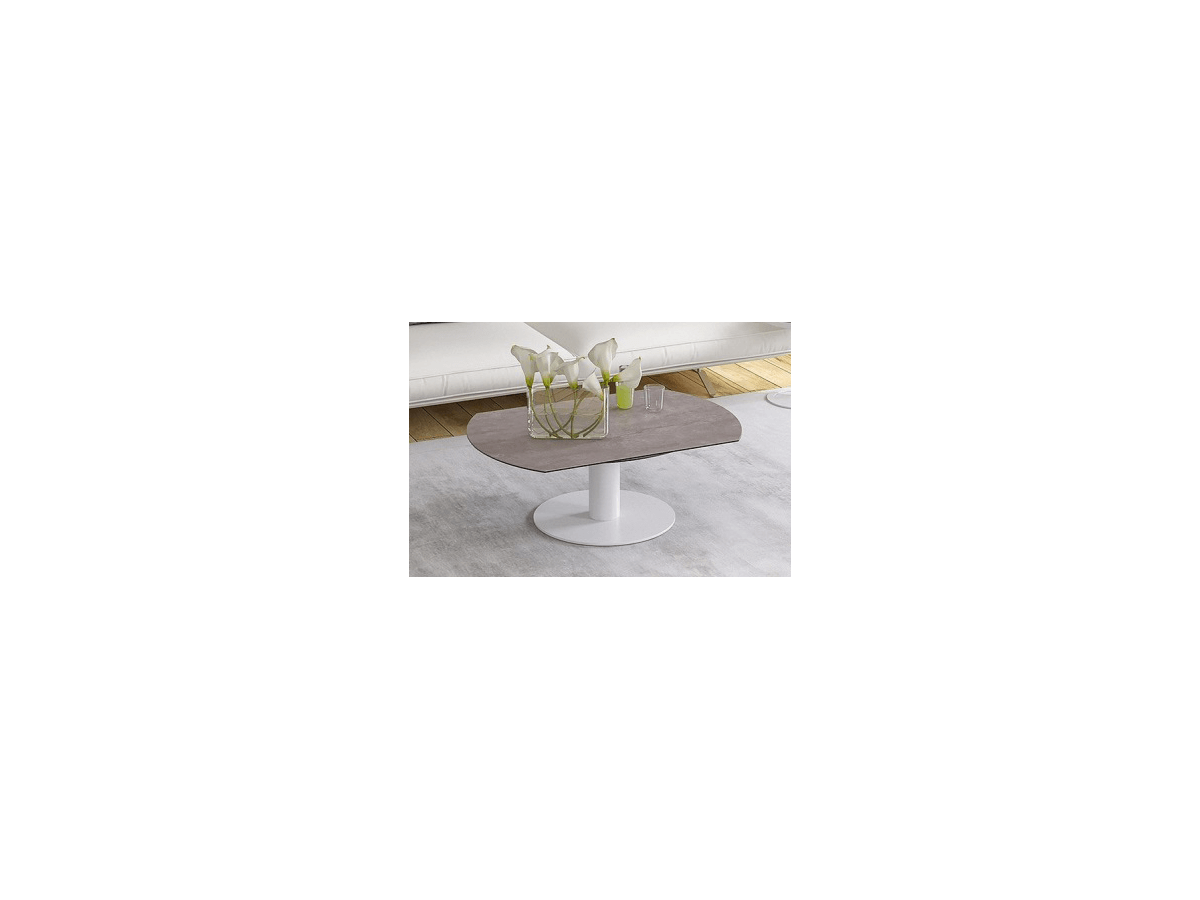 UNA - Table basse extensible plateau céramique pied acier métal laqué blanc 