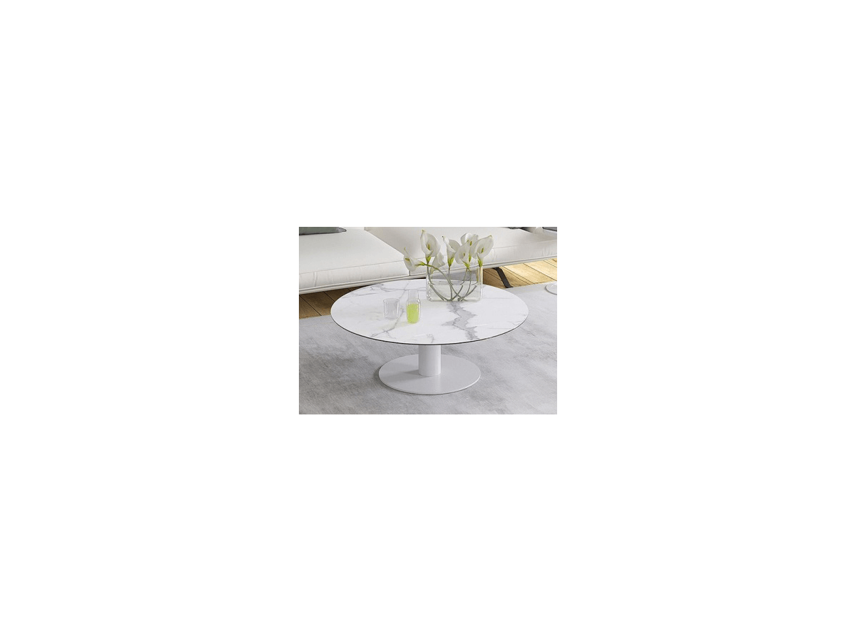 UNA - Table basse extensible plateau céramique pied acier métal laqué blanc 