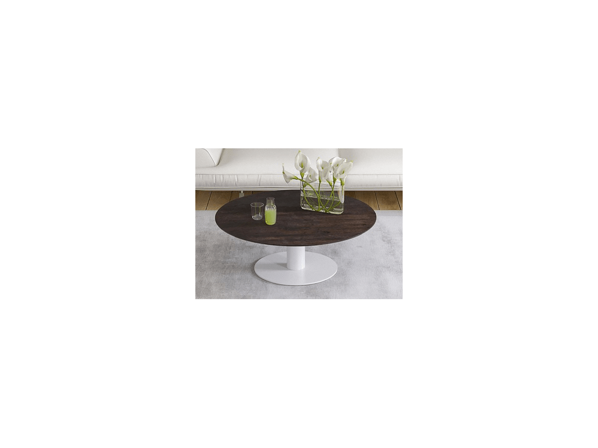 UNA - Table basse extensible plateau céramique pied acier métal laqué blanc 