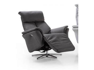 INCE - Fauteuil relaxation piètement métallique chromé ou noir, 5 étoiles ou cercle, têtière réglable 