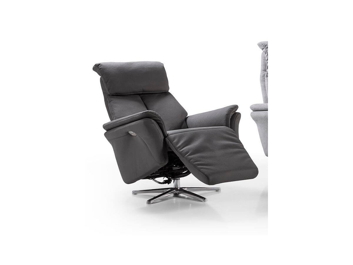 INCE - Fauteuil relaxation piètement métallique chromé ou noir, 5 étoiles ou cercle, têtière réglable 