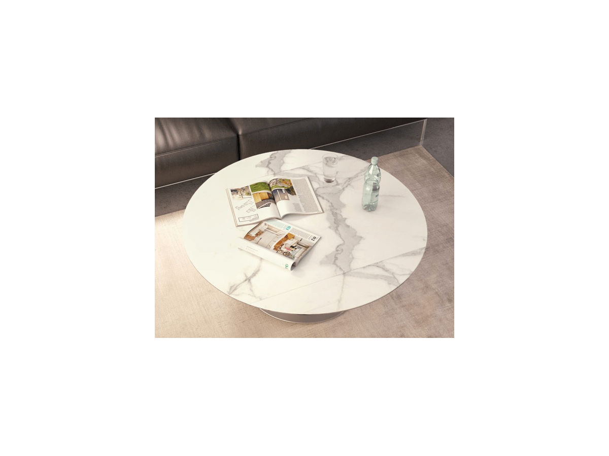 CONCEPT - Table ronde 1 allonge centrale papillon 40 cm plateau céramique 