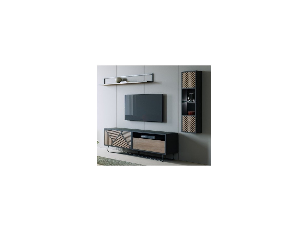 SEIDE - Meuble Tv 140 cm 2 Portes Abattants 1Niche 